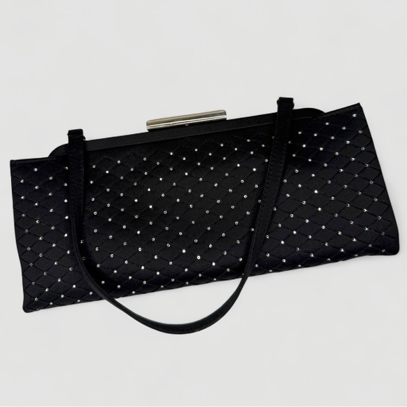 Zoe Adams Black Satin Studded Evening Bag Clutch Shoulder Purse - Picture 3 of 9
